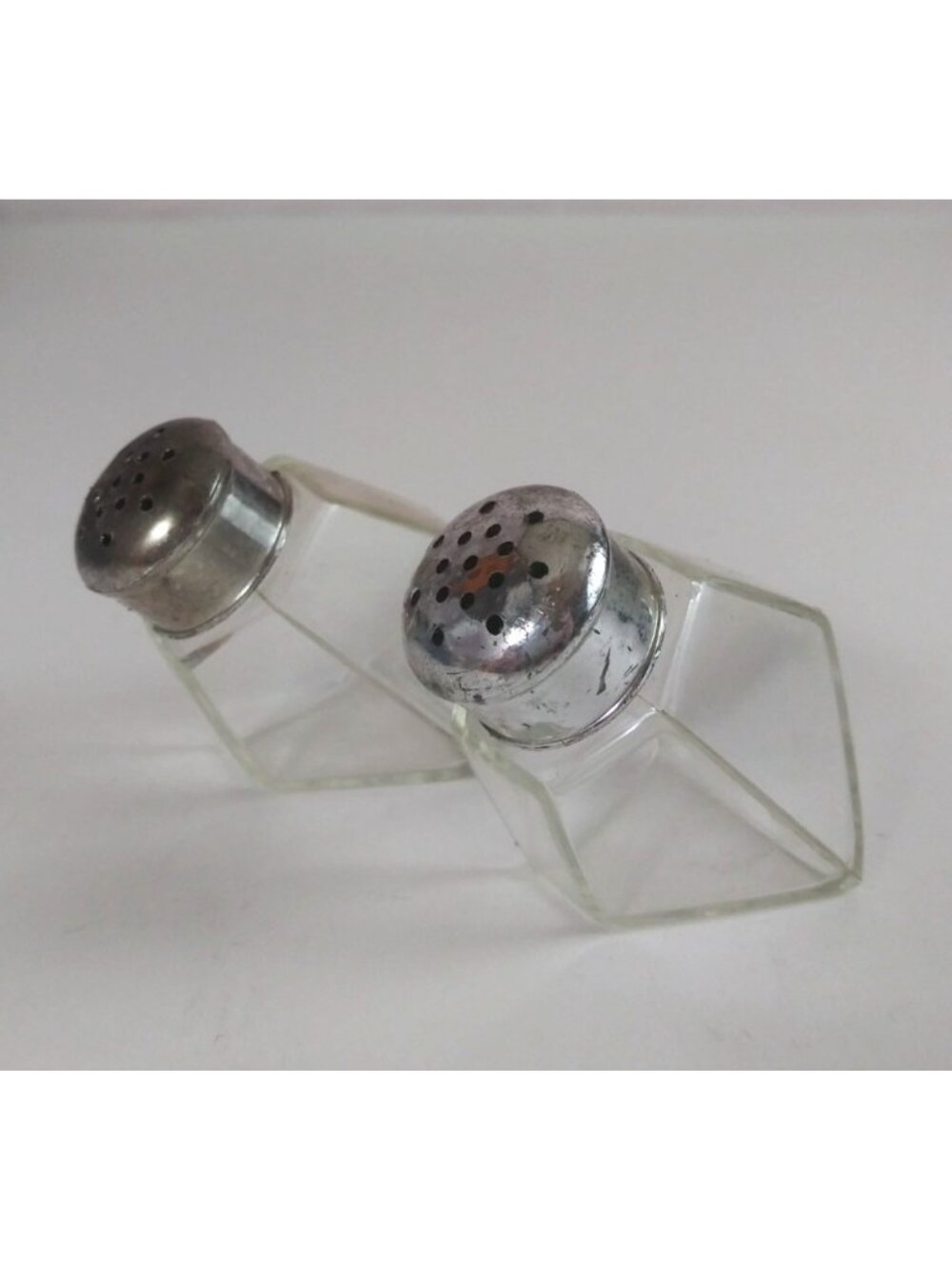 Vintage Octagon Clear Small Plastic Salt & Pepper Shakers